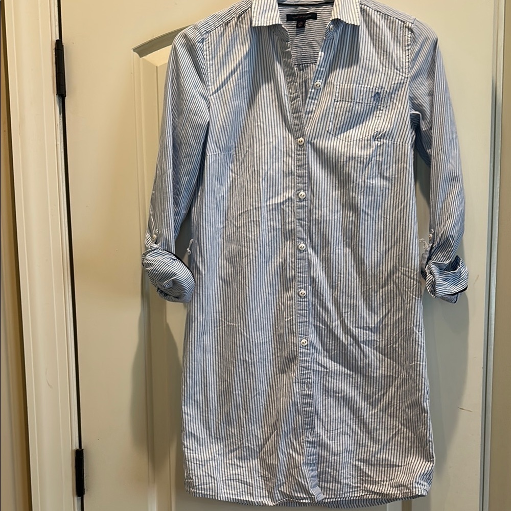 Tommy Hilfiger Blue and White Casual Button Down Shirt Dress